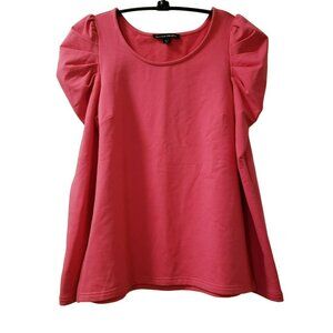 BOSTON PROPER Puff Sleeve Top, French Terry, Thick Knit, Dark Pink, Sz Small